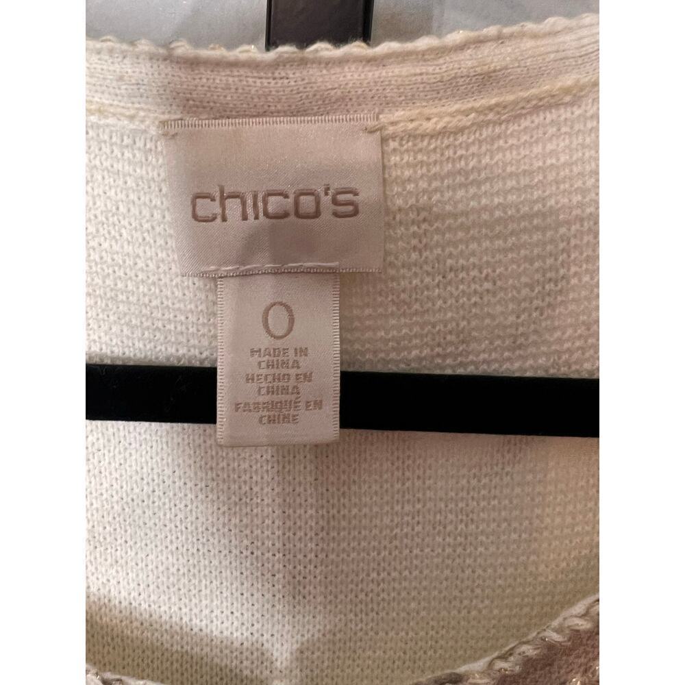 Chico's Womens Baroque Embellished Cardigan Sweater Short Sleeve Cream 0/S - Picture 6 of 9